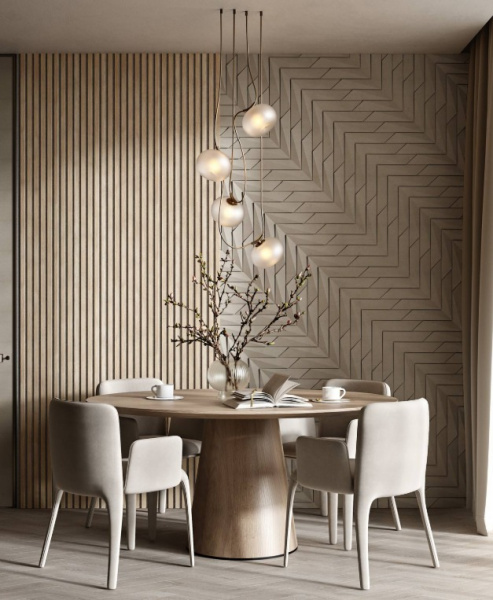 Акустическая панель, черный войлок, 2750х600х19мм, рейки МДФ ясень Тирамису